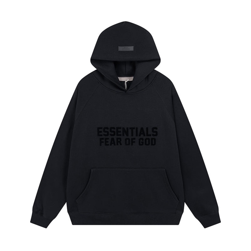 Fear of God Essentials Black Pullover Hoodie with Tonal Logo Unisex